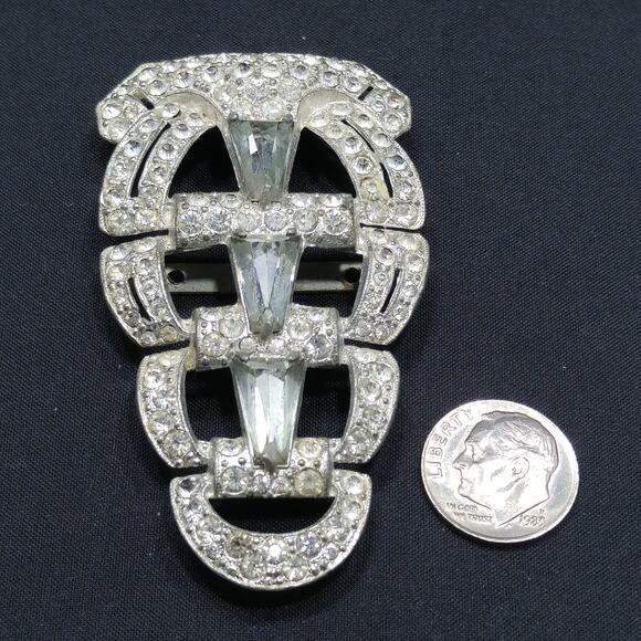 Vintage Clear Rhinestone Ladies Belt Buckle, Pot Metal, 1930s Vintage - Picture 4 of 10